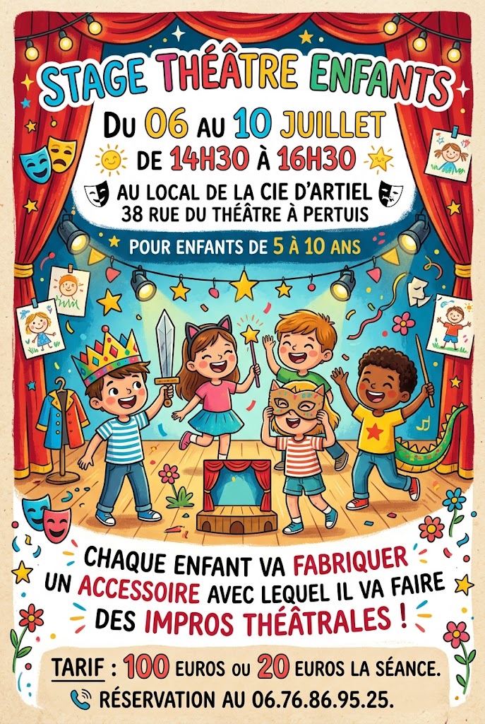 affiche-stage-theatre-enfants-2026 Stages été 2026 - Cie d'Artiel - Pertuis